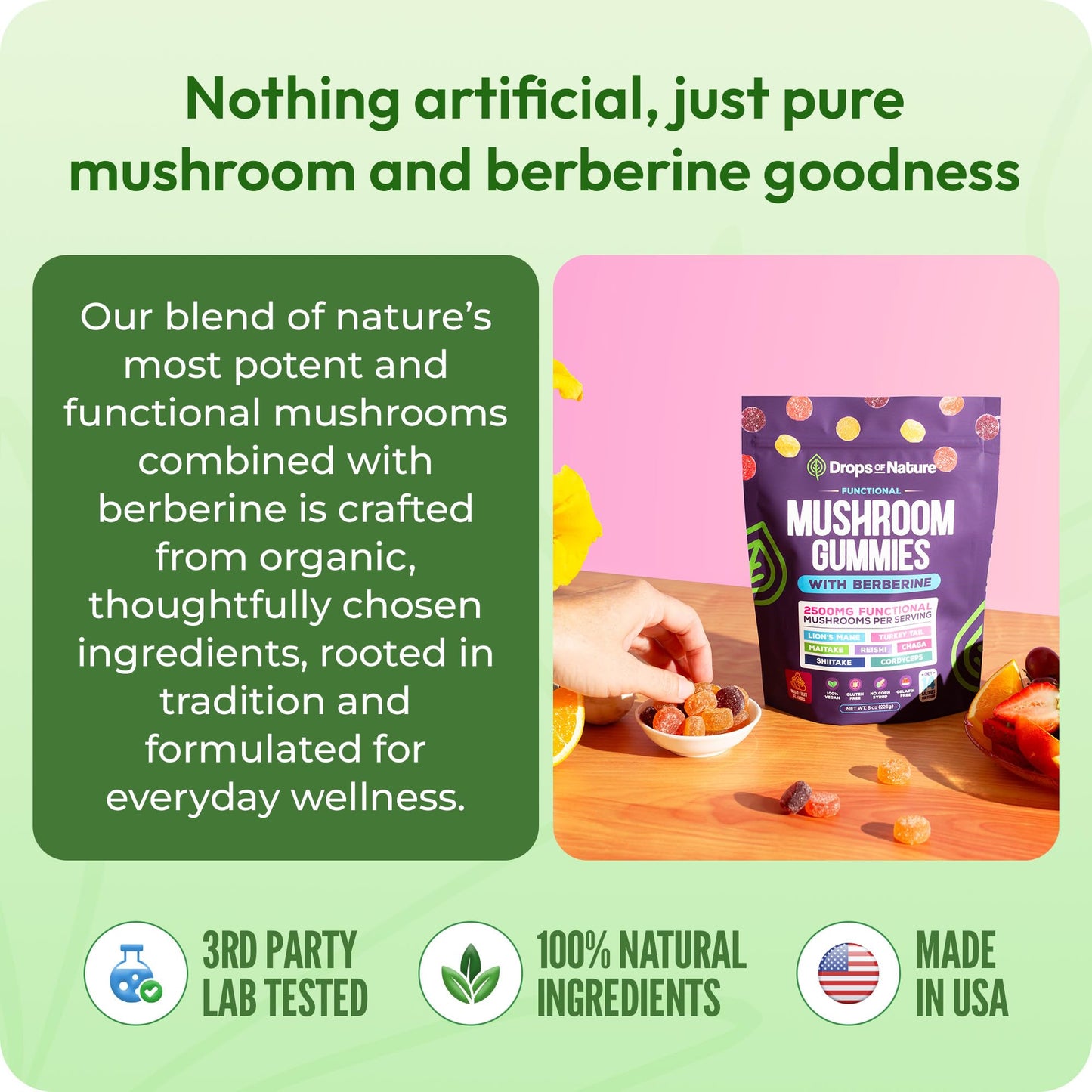 Mushroom Gummies & Berberine - 7-Mushroom Complex (60 Gummies) | Focus & Immunity