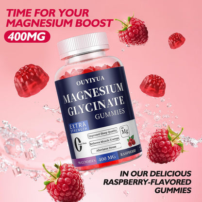 Magnesium Glycinate 400mg Gummies, Sugar Free Magnesium Gummies with Vitamins D, B6 for Sleep Support, Stress and Muscle Relief for Men and Women, 90 Count