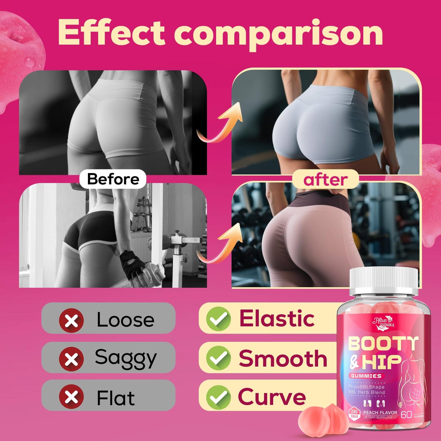 Booty Gummies for Women - BBL Gummies with Collagen & Herbal Blend | Peach Flavor