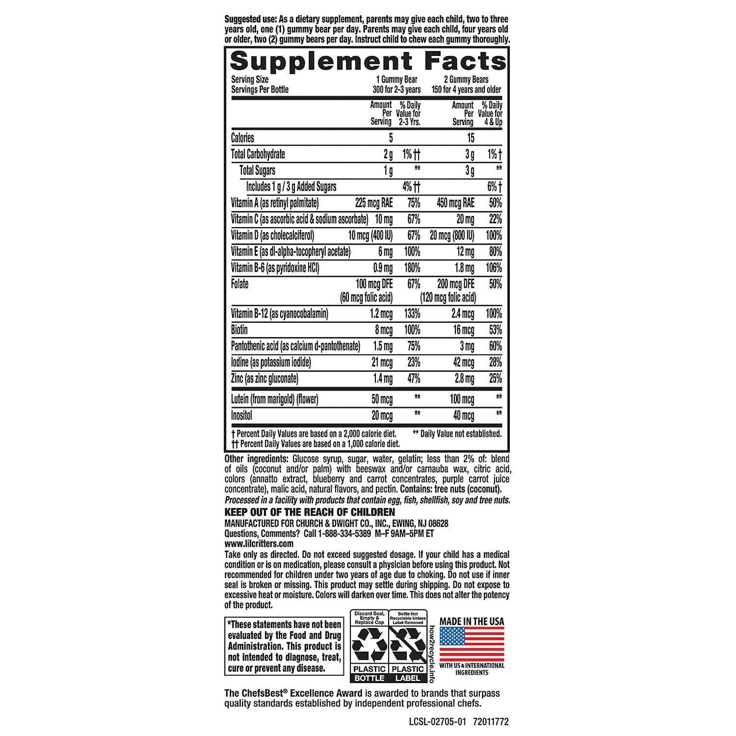 Gummy Vites Children's Multivitamin – Chewable Gummy Bears, 300 Count