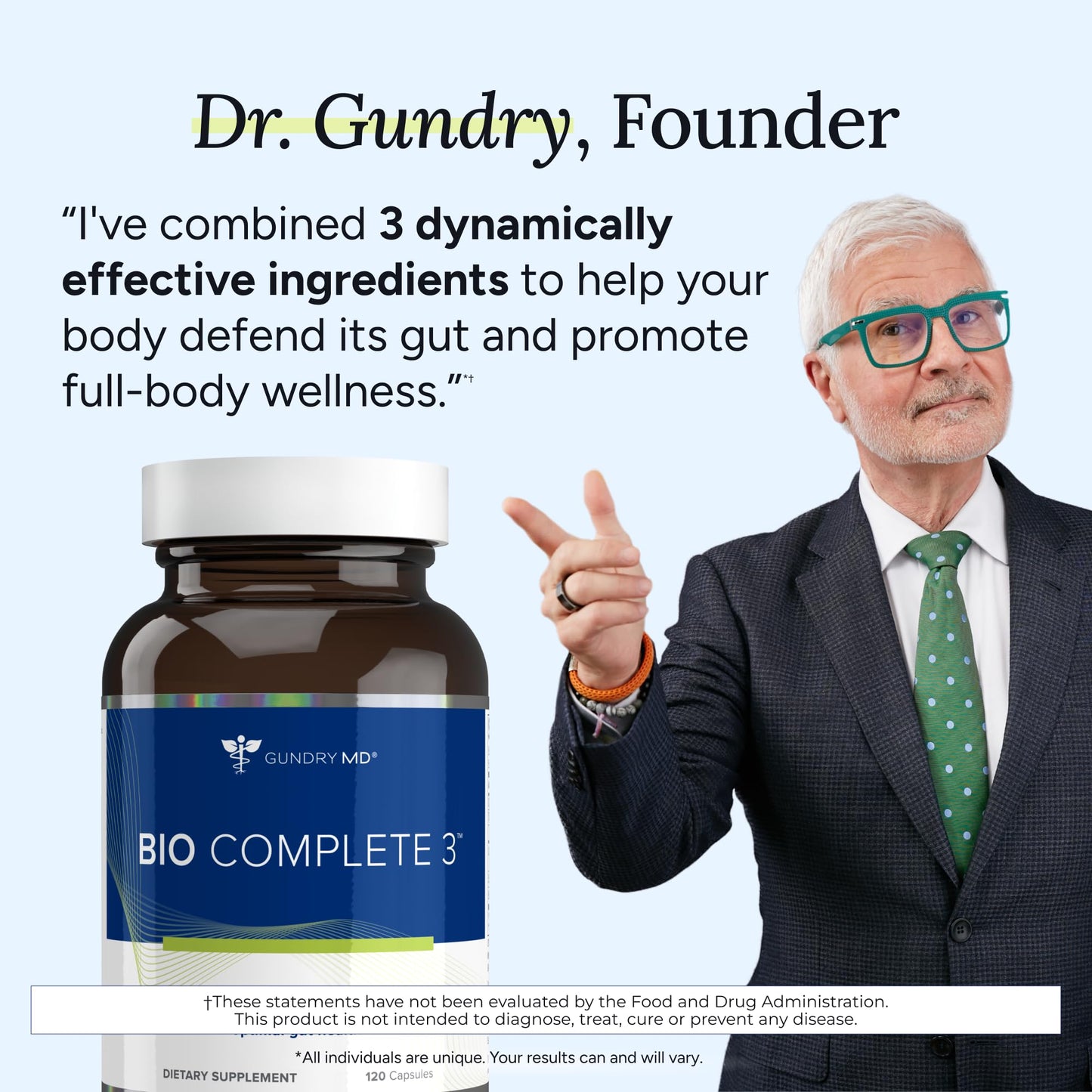 Gundry MD Bio Complete 3 — 3-in-1 Probiotics for Digestion, Energy, and Skin | 30 Day Supply