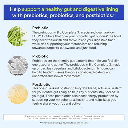 Gundry MD Bio Complete 3 — 3-in-1 Prebiotic, Probiotic, Postbiotic for Gut Health (90-Day Supply)