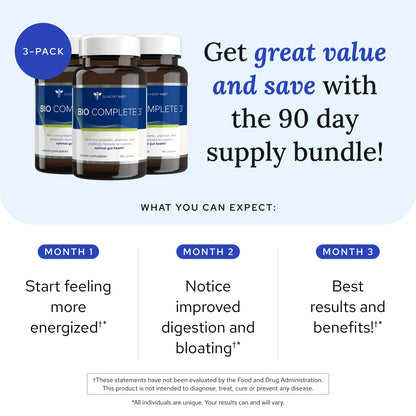 Gundry MD Bio Complete 3 — 3-in-1 Prebiotic, Probiotic, Postbiotic for Gut Health (90-Day Supply)