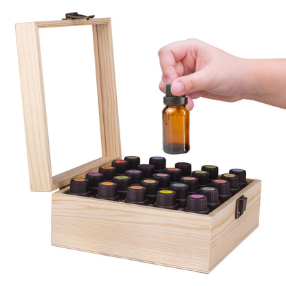Guolich Essential Oil Storage Box – 25-Slot Wooden Display for 15 ml Bottles