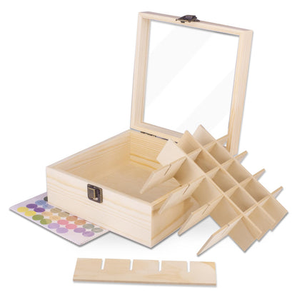 Guolich Essential Oil Storage Box – 25-Slot Wooden Display for 15 ml Bottles