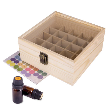 Guolich Essential Oil Storage Box – 25-Slot Wooden Display for 15 ml Bottles