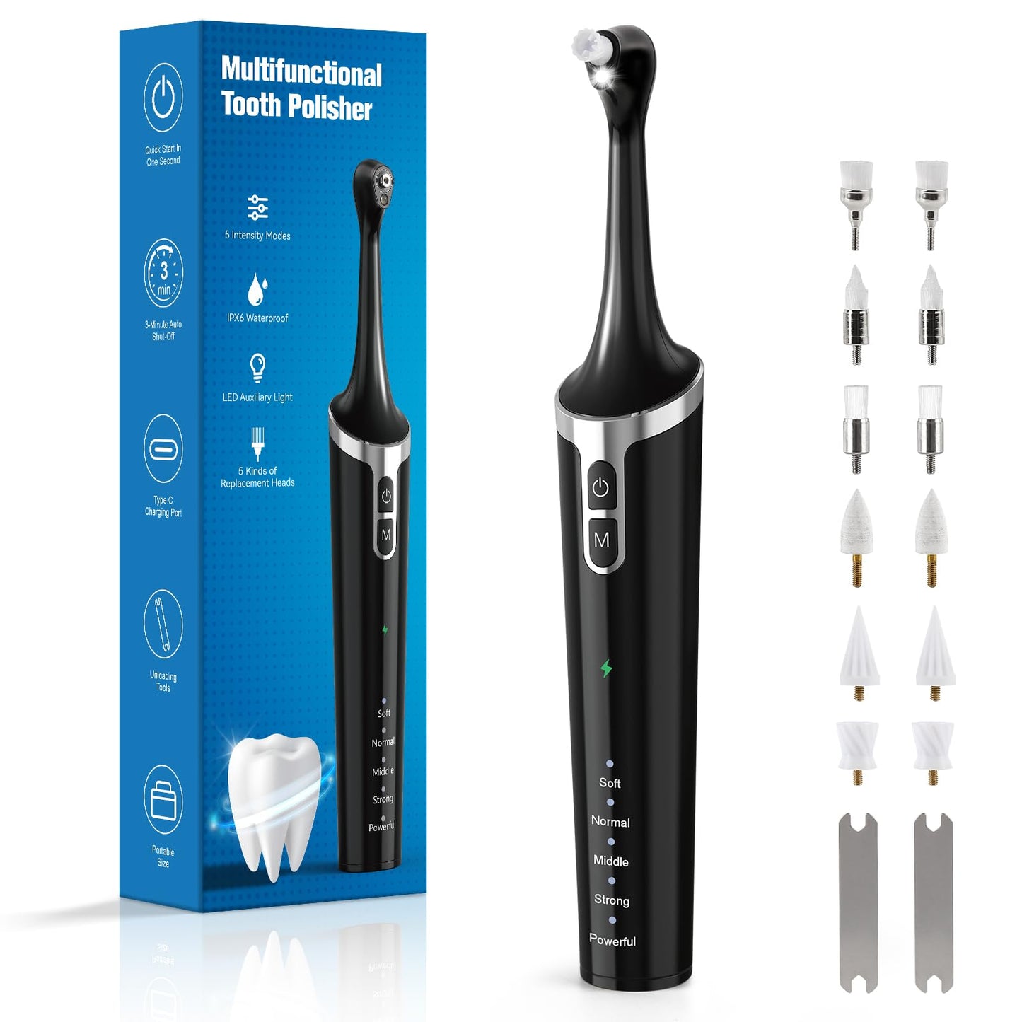 GUPAY Tooth Polisher – Rechargeable Whitening Kit, 5 Speeds, IPX6 Waterproof