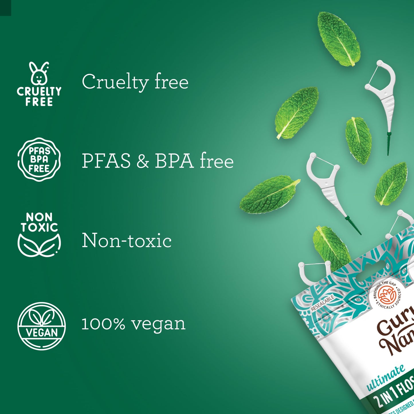 GuruNanda 2-in-1 Dental Floss Picks – 300 Count, Mint Flavor, Non-Slip Grip