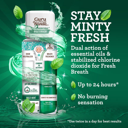 GuruNanda Dual Barrel Breath Harmonizer Mouthwash – Wild Mint, 3 Pack, Alcohol-Free & Fluoride-Free