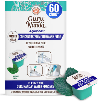 GuruNanda Aqua Pods - Pre-Measured Mouthwash for Water Flosser 4.0, Fluoride & Alcohol-Free, Wild Mint, 60 Count