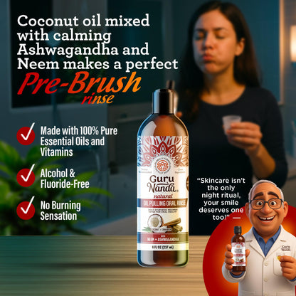 GuruNanda Cinnamon Oil Pulling Mouthwash with Neem & Ashwagandha – Alcohol-Free (8 oz)