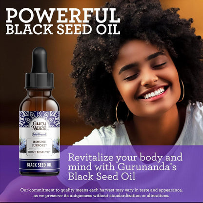 GuruNanda Black Seed Oil – Cold-Pressed Nigella Sativa, Vitamin D3 5000 IU, Vitamin K2 & E | Non-GMO, 2 fl oz