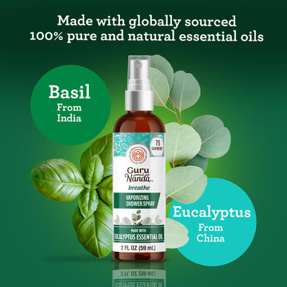 GuruNanda Breathe Vaporizing Shower Spray – Eucalyptus & Basil, 2 fl oz