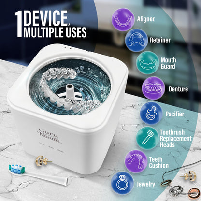 GuruNanda Ultrasonic Retainer Cleaning Pod – 190ml, 45kHz, 3 Modes