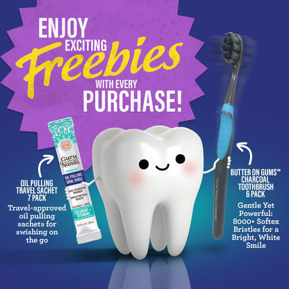 GuruNanda Total Smile Makeover Kit – Charcoal, Cocomint Oil Pulling, Whitening Mouthwash, Strips & Charcoal Toothbrushes