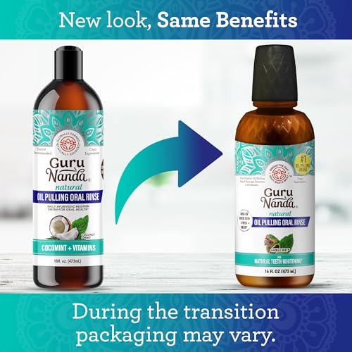 GuruNanda CocoMint Oil Pulling Mouthwash – 16 oz, 7 Essential Oils & Vitamins, Alcohol-Free