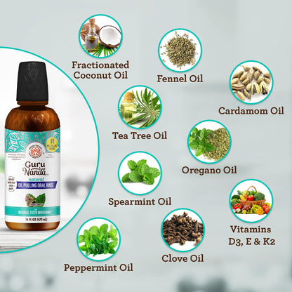 GuruNanda CocoMint Oil Pulling Mouthwash – 16 oz, 7 Essential Oils & Vitamins, Alcohol-Free