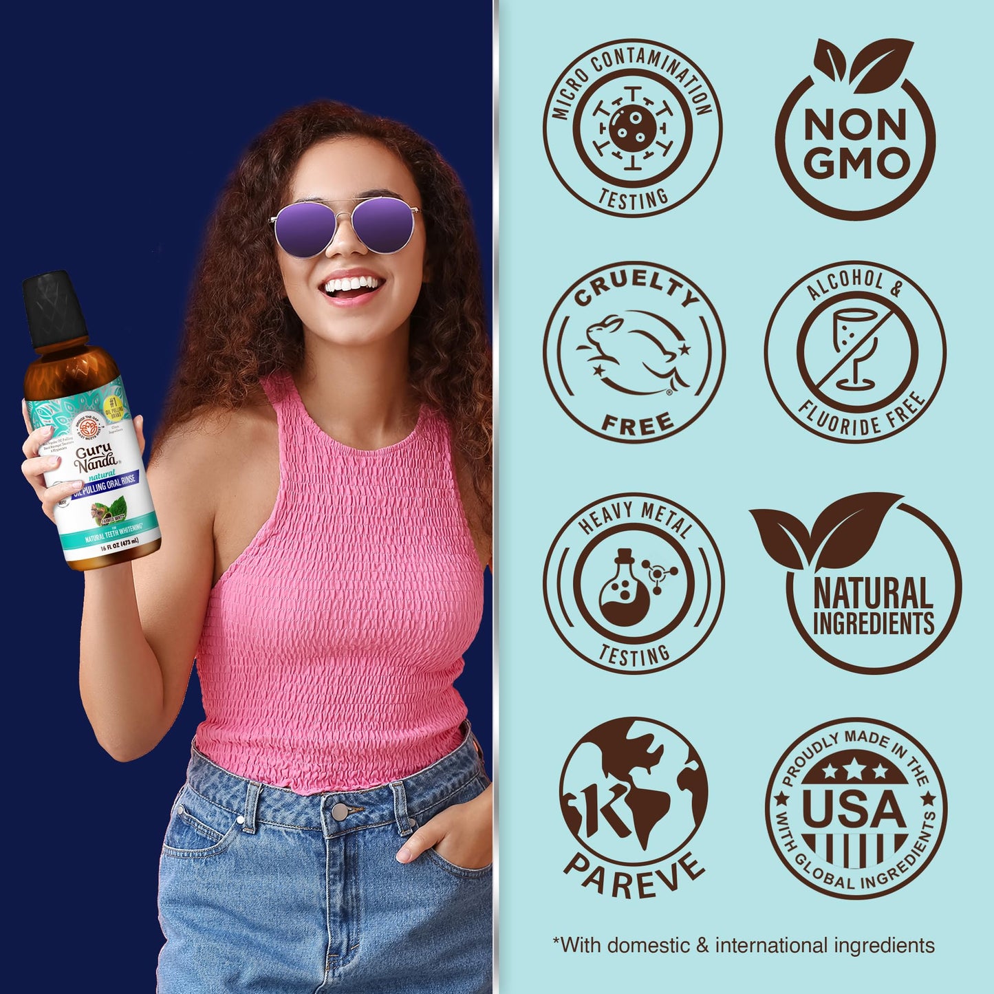 GuruNanda CocoMint Oil Pulling Mouthwash – 16 oz, 7 Essential Oils & Vitamins, Alcohol-Free
