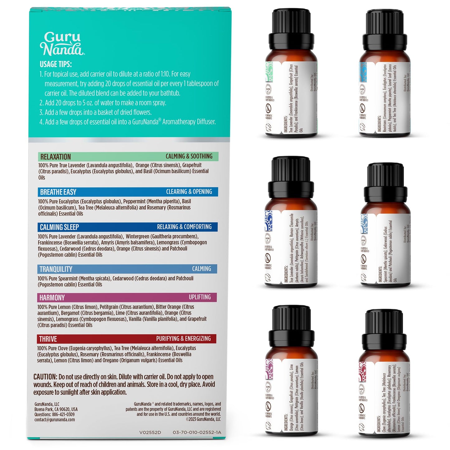 GuruNanda Essential Oil Blends (Set of 6) – 6-Pack Aromatherapy Oils for Diffusers