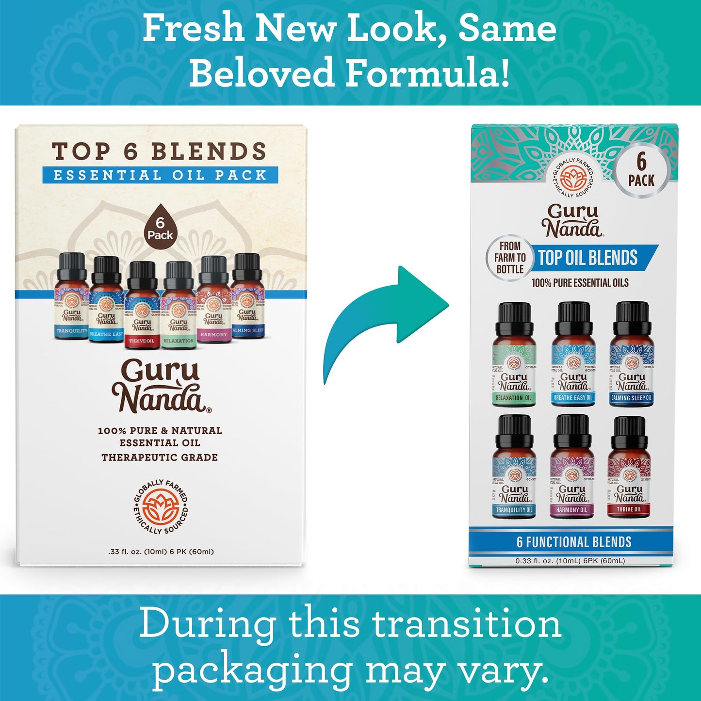 GuruNanda Essential Oil Blends (Set of 6) – 6-Pack Aromatherapy Oils for Diffusers