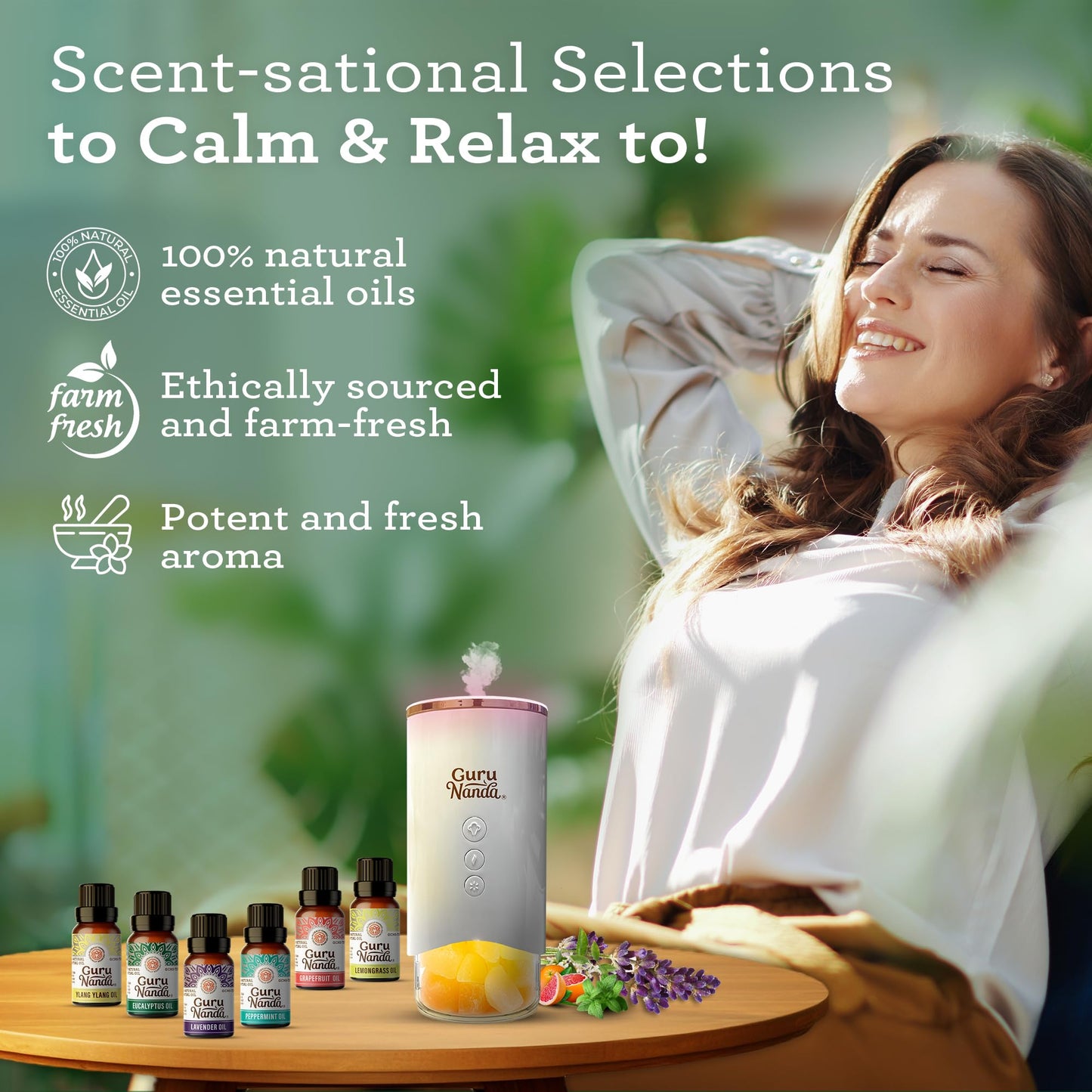 GuruNanda Essential Oils Set for Diffusers – 6 x 0.33 Fl Oz, 100% Pure & Natural (Lavender, Peppermint, Eucalyptus, Grapefruit, Lemongrass, Ylang Ylang) Pack of 6
