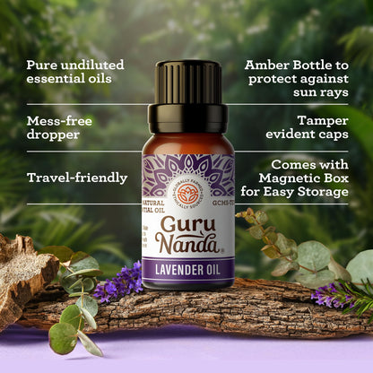 GuruNanda Essential Oils Set for Diffusers – 6 x 0.33 Fl Oz, 100% Pure & Natural (Lavender, Peppermint, Eucalyptus, Grapefruit, Lemongrass, Ylang Ylang) Pack of 6