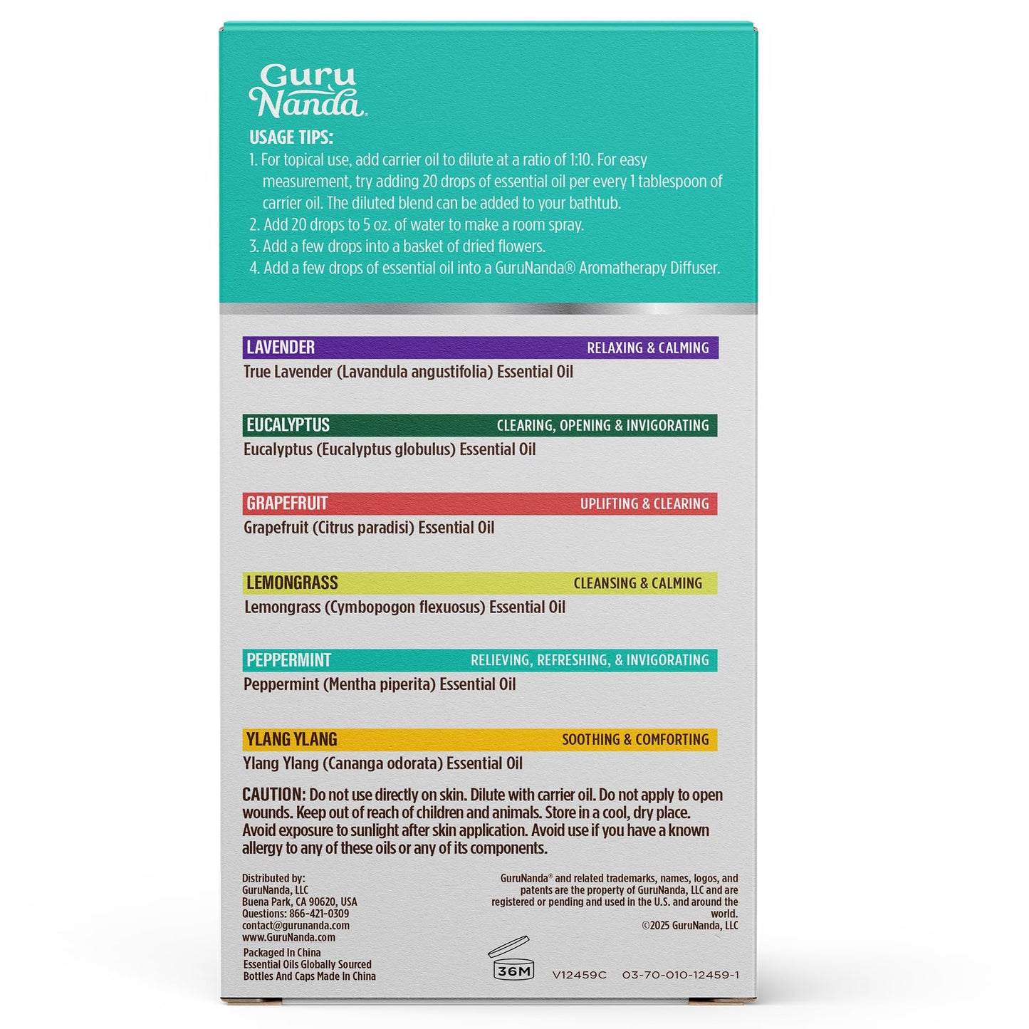 GuruNanda Essential Oils Set for Diffusers – 6 x 0.33 Fl Oz, 100% Pure & Natural (Lavender, Peppermint, Eucalyptus, Grapefruit, Lemongrass, Ylang Ylang) Pack of 6