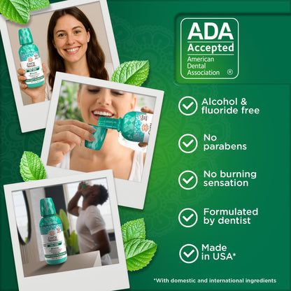 GuruNanda Fresh Breath Mouthwash - ADA-Approved, Alcohol & Fluoride-Free, Wild Mint 32 oz (2-Pack)