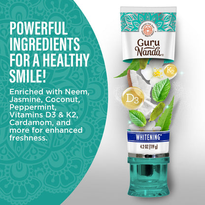 GuruNanda Hydroxyapatite Toothpaste - Fluoride & SLS Free (4.2oz) with Neem & Jasmine