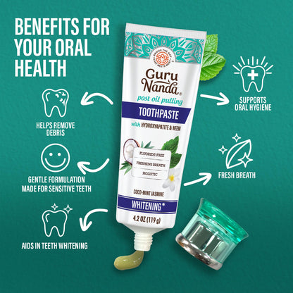 GuruNanda Hydroxyapatite Toothpaste - Fluoride & SLS Free (4.2oz) with Neem & Jasmine