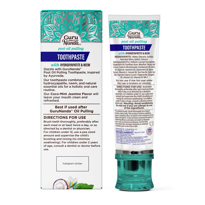 GuruNanda Hydroxyapatite Toothpaste - Fluoride & SLS Free (4.2oz) with Neem & Jasmine