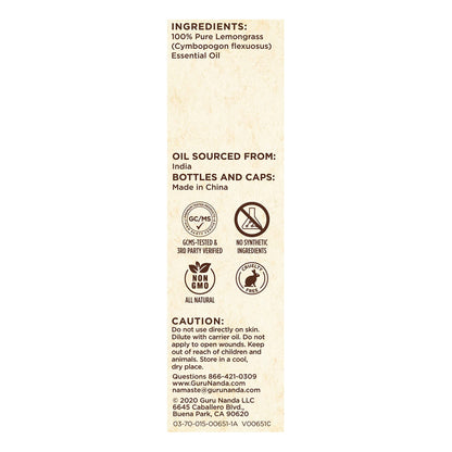 GuruNanda Lemongrass Essential Oil – 100% Pure & Undiluted (2x0.5 fl oz)
