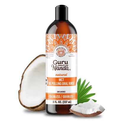GuruNanda MCT Oil Pulling Mouthwash – Pure Coconut Oil, Unflavoured, Alcohol-Free, 8 Oz