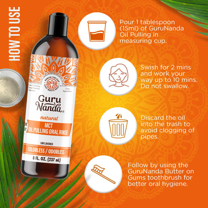 GuruNanda MCT Oil Pulling Mouthwash – Pure Coconut Oil, Unflavoured, Alcohol-Free, 8 Oz