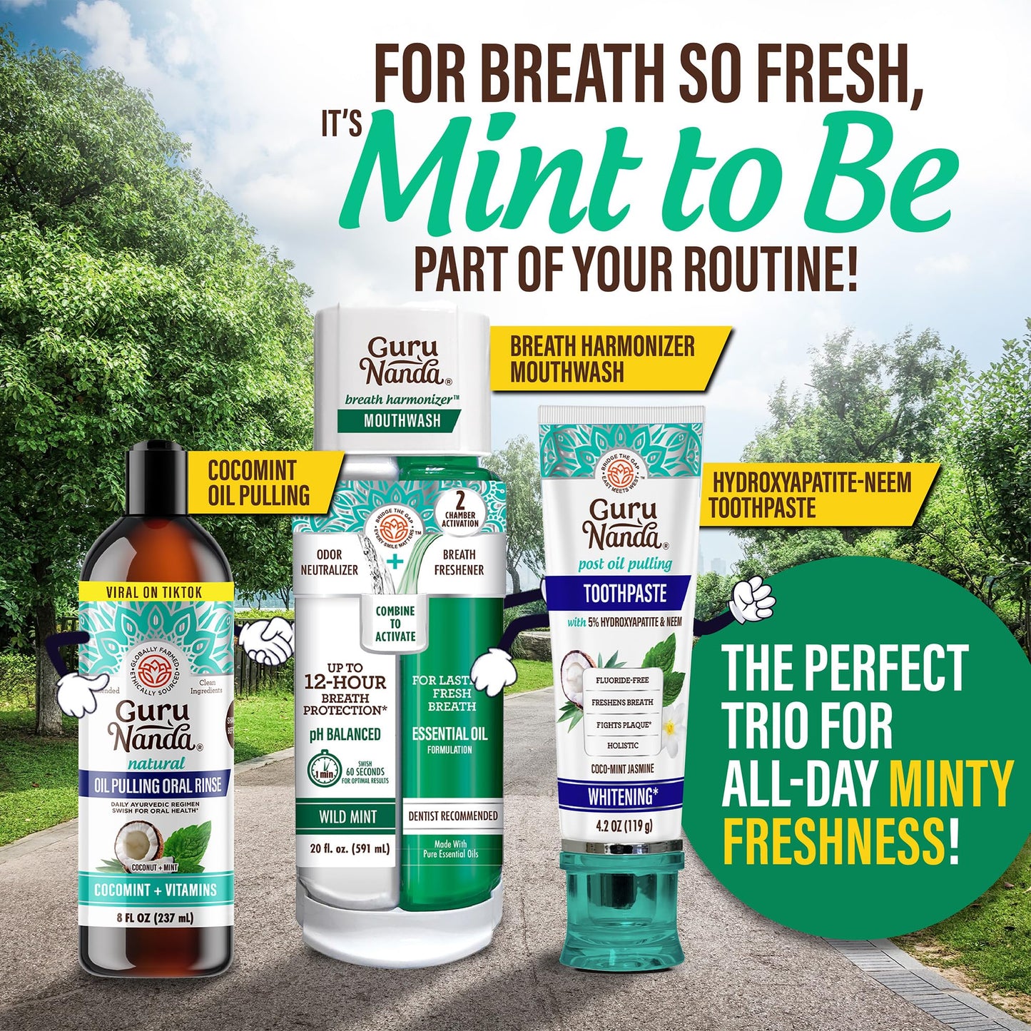 GuruNanda Mint to Be Kit: CocoMint Oil Pulling, Neem Toothpaste & Breath Mouthwash