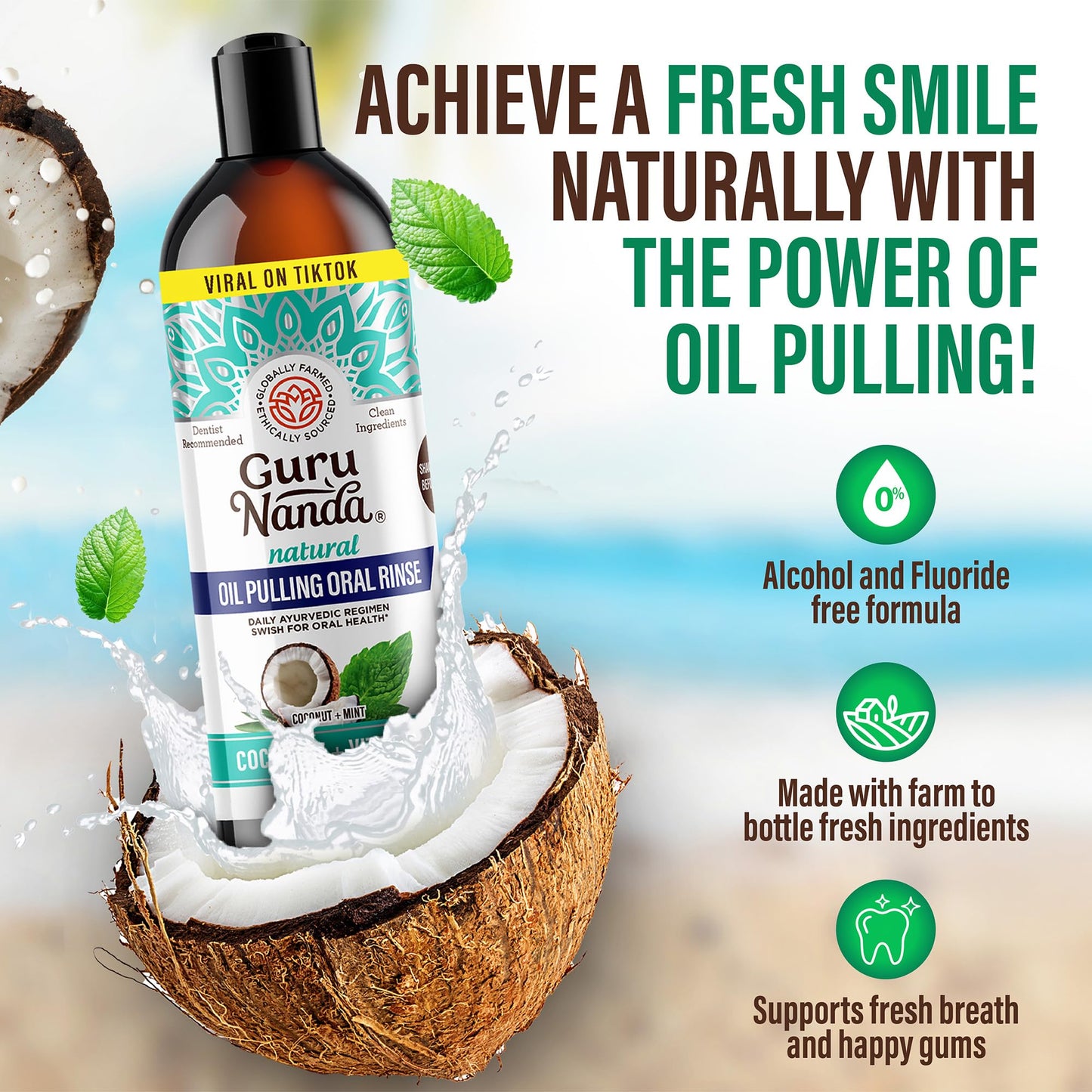 GuruNanda Mint to Be Kit: CocoMint Oil Pulling, Neem Toothpaste & Breath Mouthwash