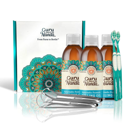 GuruNanda Original Oil Pulling Mouthwash 3-Pack – Coconut & Sesame Oils, Alcohol-Free