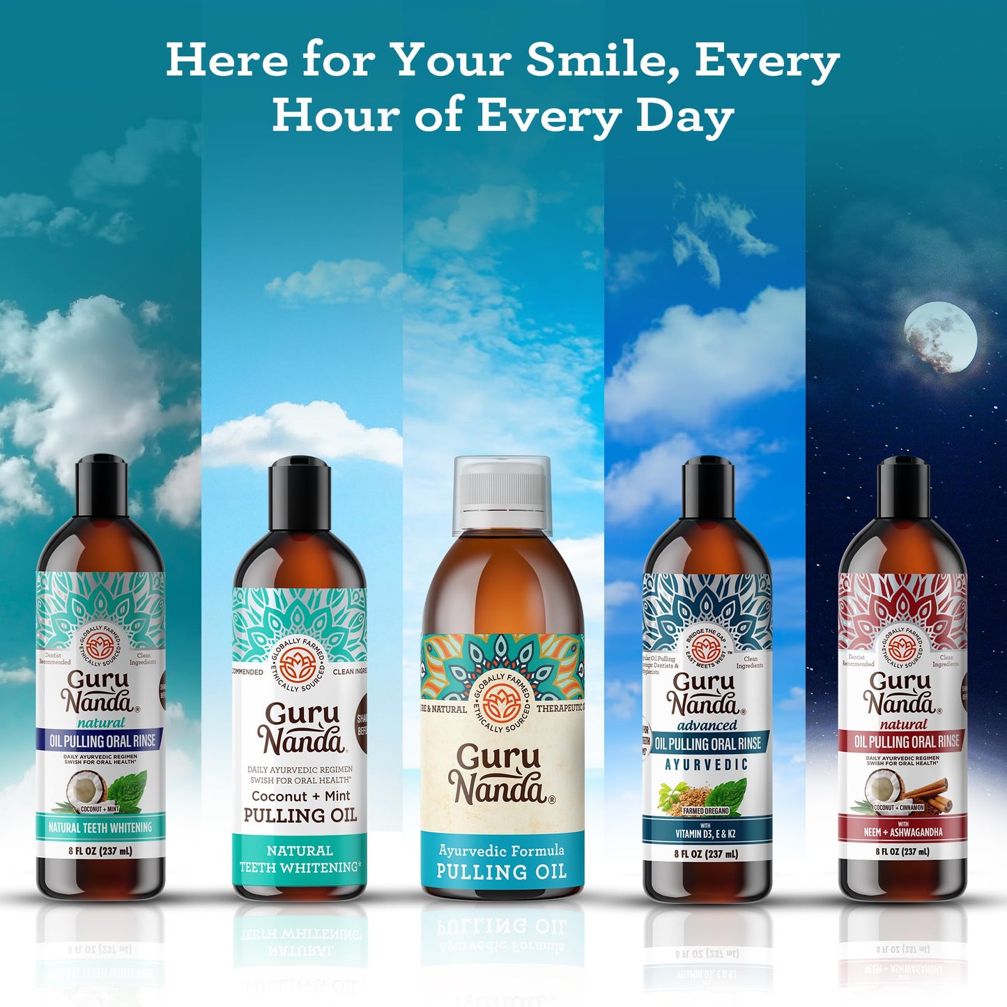 GuruNanda Original Oil Pulling Mouthwash 3-Pack – Coconut & Sesame Oils, Alcohol-Free