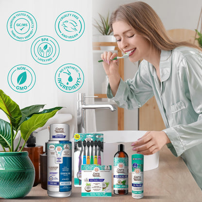GuruNanda Total Smile Makeover Kit – Charcoal, Cocomint Oil Pulling, Whitening Mouthwash, Strips & Charcoal Toothbrushes