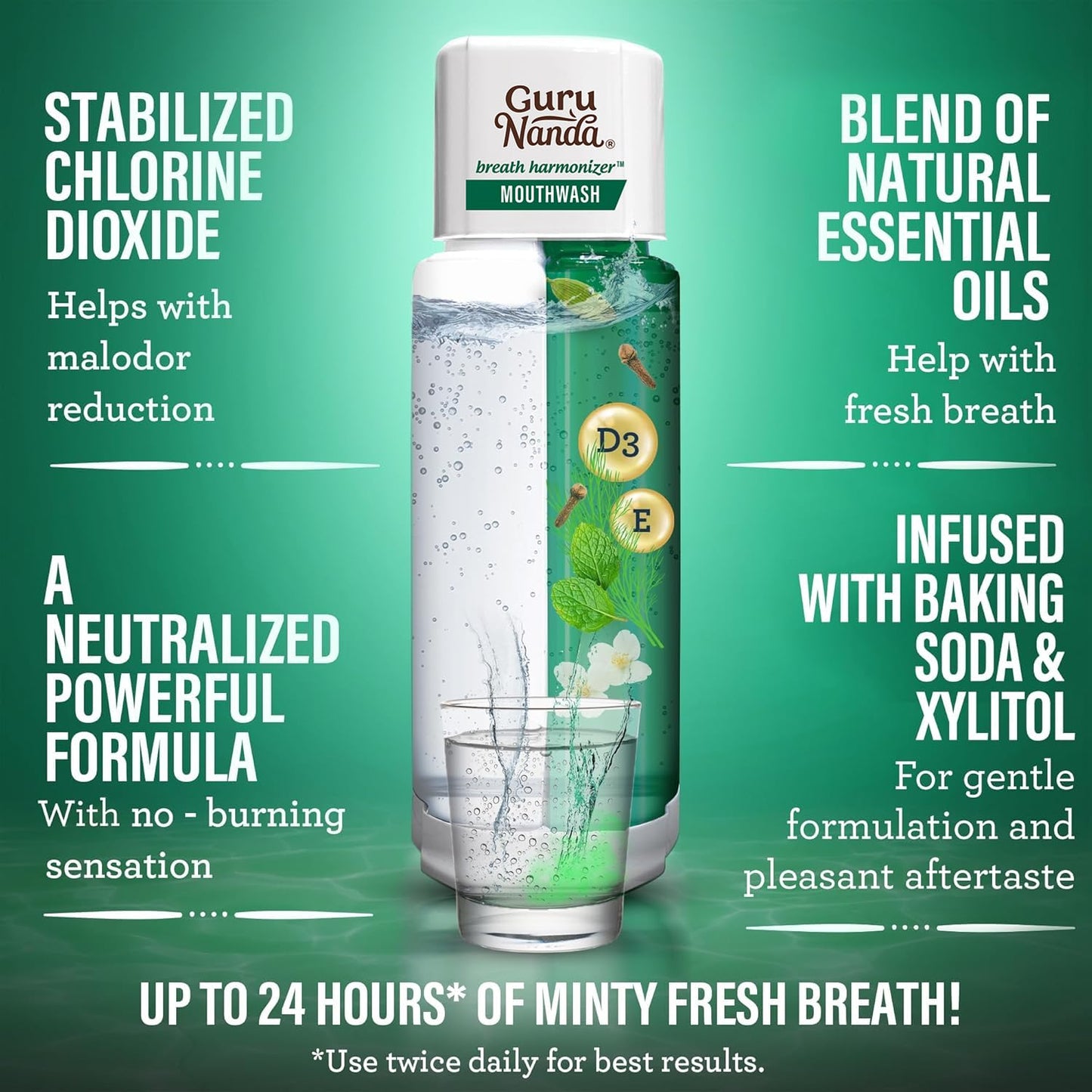 GuruNanda Dual Barrel Breath Harmonizer Mouthwash – Wild Mint, 3 Pack, Alcohol-Free & Fluoride-Free
