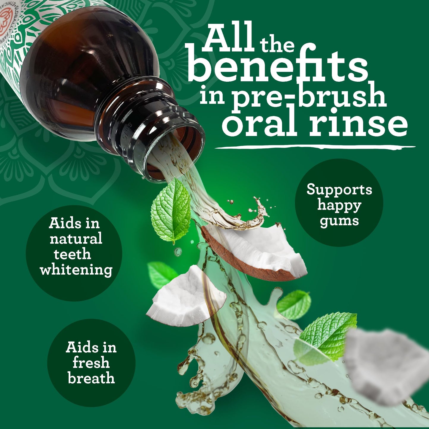 GuruNanda Starter Pulling Oil Mouthwash – Natural Teeth Whitening, Alcohol-Free, 2x8 oz with Tongue Scraper