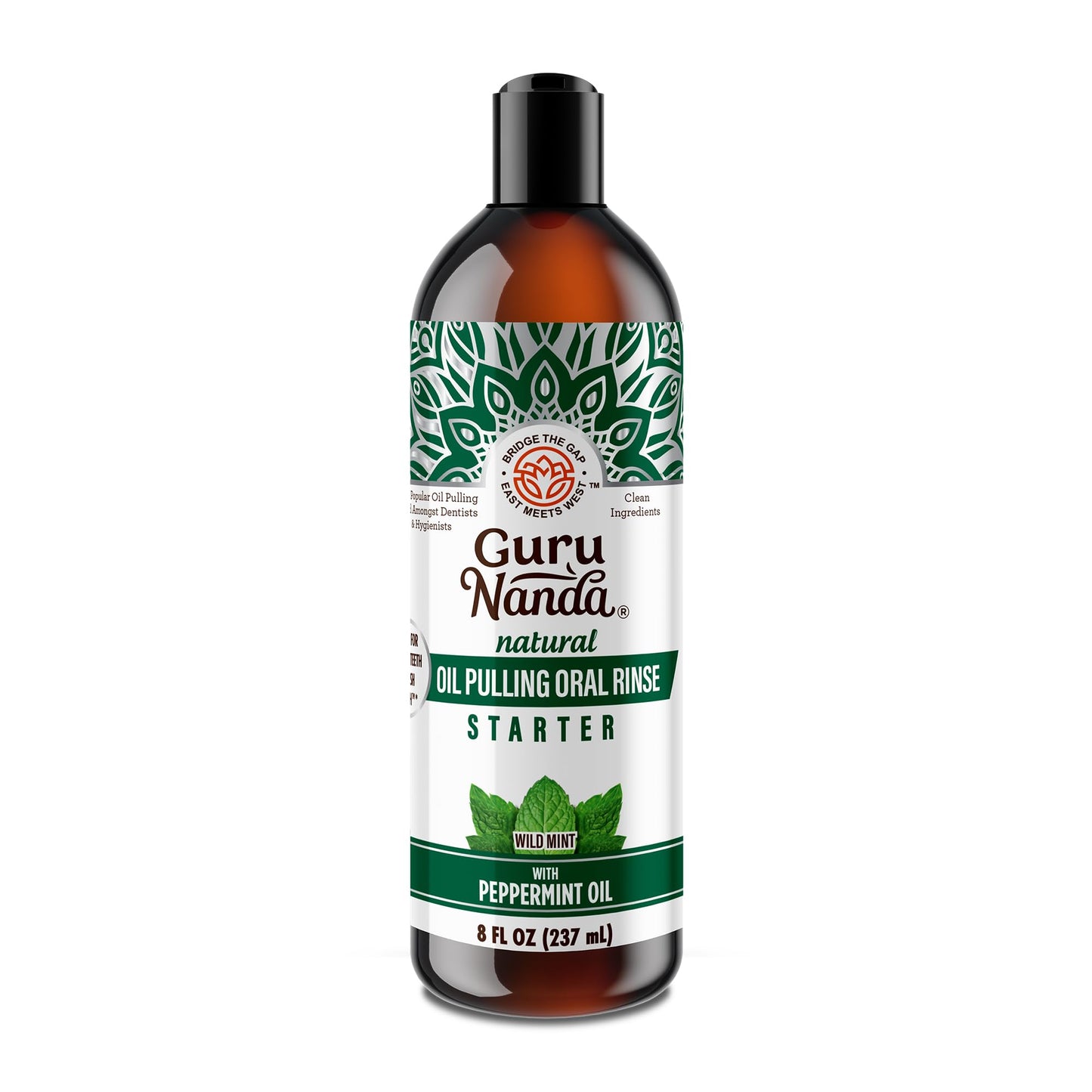 GuruNanda Starter Pulling Oil Mouthwash – Natural Teeth Whitening, Coconut & Peppermint, Alcohol-Free, 8 oz