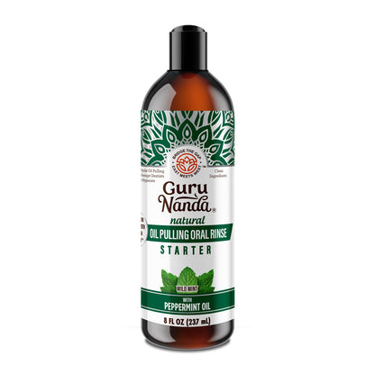 GuruNanda Starter Pulling Oil Mouthwash – Natural Teeth Whitening, Coconut & Peppermint, Alcohol-Free, 8 oz