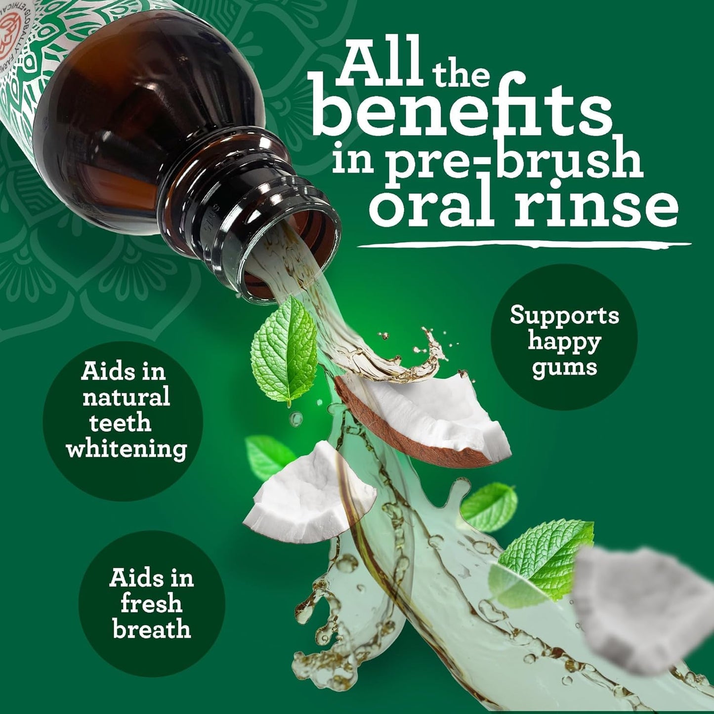 GuruNanda Starter Pulling Oil Mouthwash – Natural Teeth Whitening, Coconut & Peppermint, Alcohol-Free, 8 oz