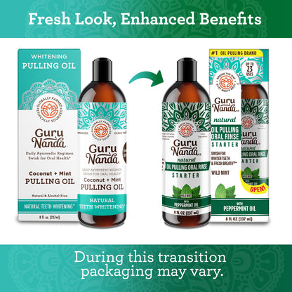 GuruNanda Starter Pulling Oil Mouthwash – Natural Teeth Whitening, Alcohol-Free, 2x8 oz with Tongue Scraper