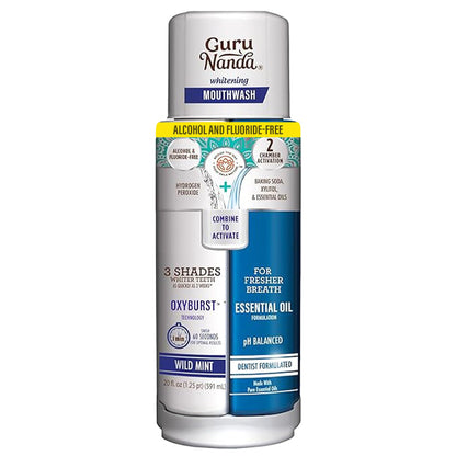 GuruNanda Teeth Whitening Dual Barrel Oxyburst Mouthwash – Alcohol & Fluoride Free, Wild Mint, 20 Fl Oz