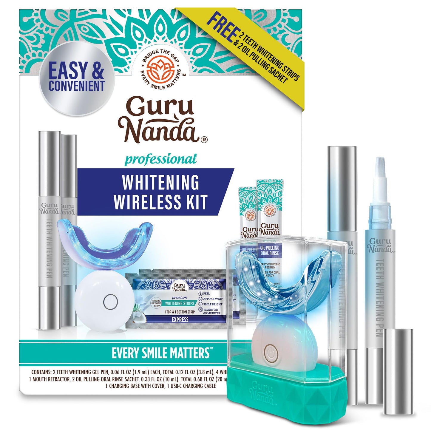 GuruNanda Teeth Whitening Kit with LED Light – Wireless, 40 Treatments