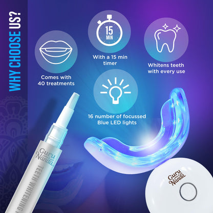 GuruNanda Teeth Whitening Kit with LED Light – Wireless, 40 Treatments