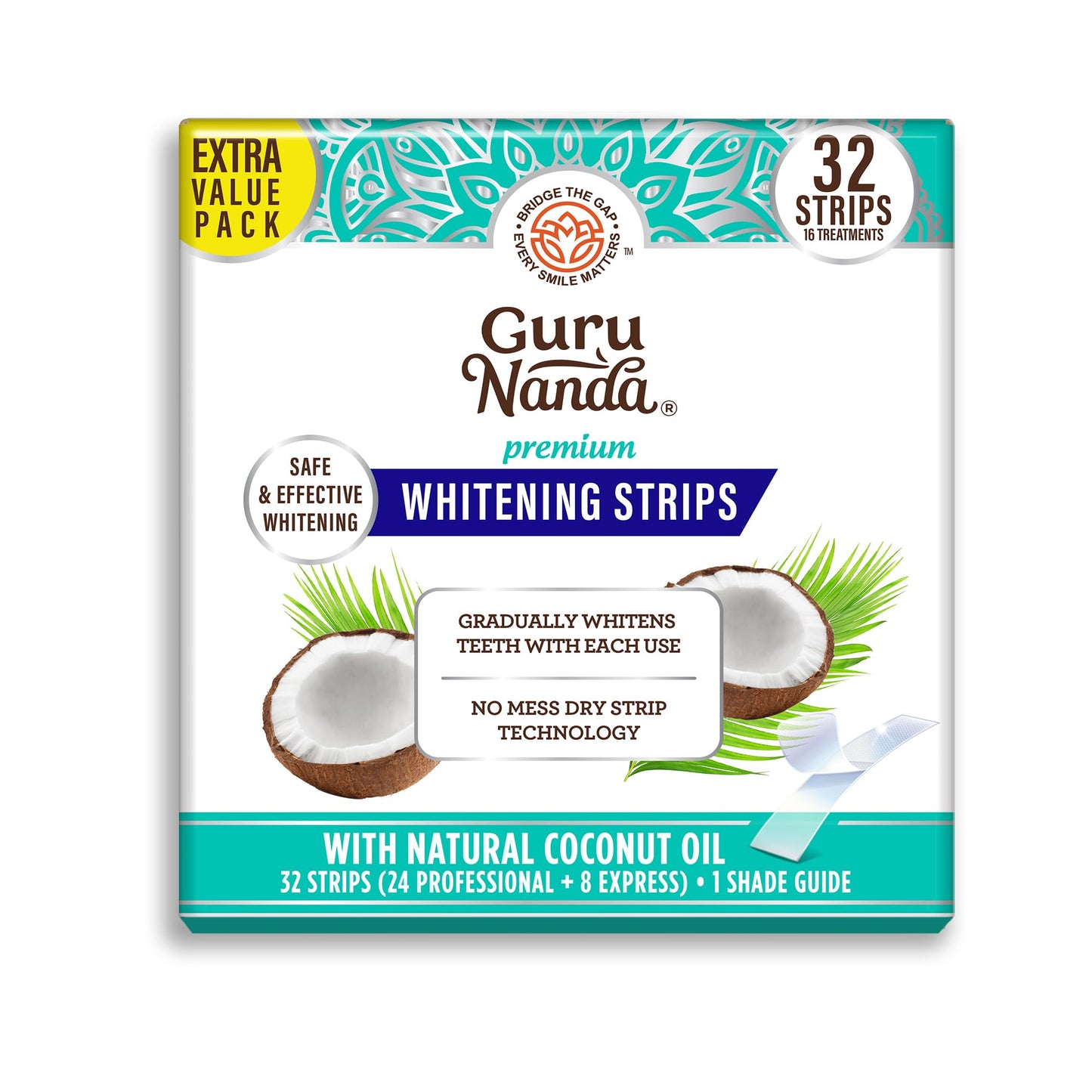 GuruNanda Teeth Whitening Strips - 16-Day Non-Slip Dry Strip