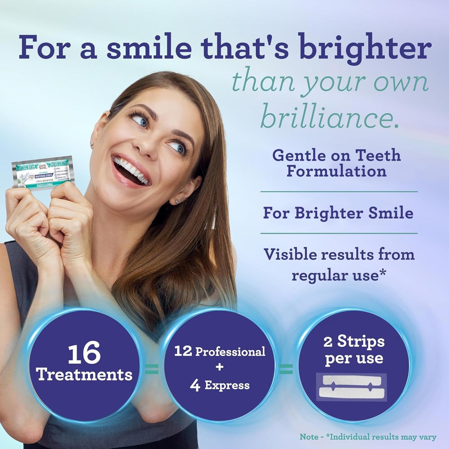 GuruNanda Teeth Whitening Strips - 16-Day Non-Slip Dry Strip